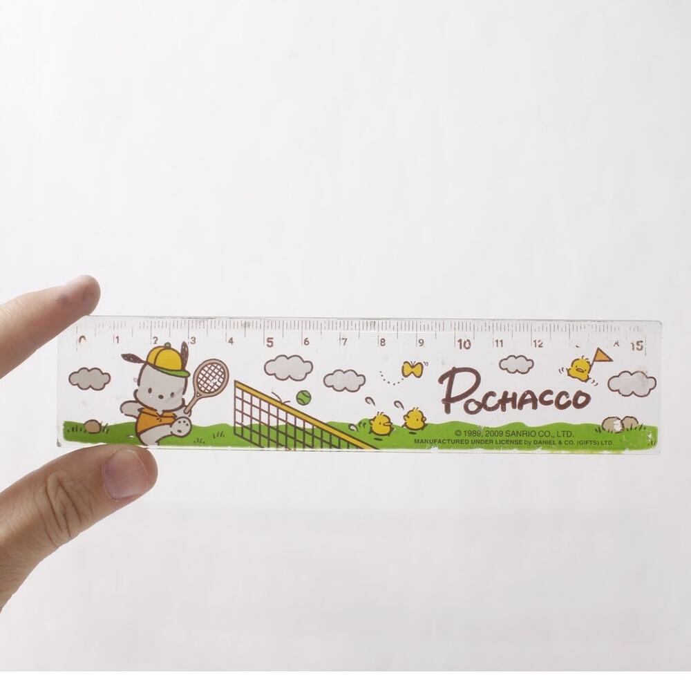 Japan Sanrio Pochacco Playing Tennis 15 cm Clear Ruler ~ 260917-WH 365
